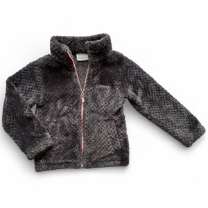 Columbia Girls Fire Side Sherpa Fleece Jacket XXS 4-5 Gray Pink Zip